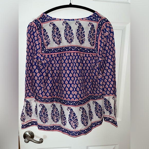 J. Crew Women's Blue and White Patterned Blouse - Picture 3 of 3